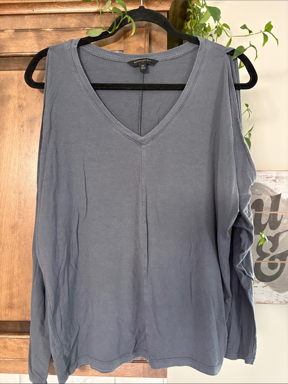 Banana republic Dusty Blue V-Neck off the shoulder Long Sleeve Top